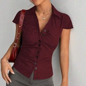 Women's Burgundy Button-Up Top